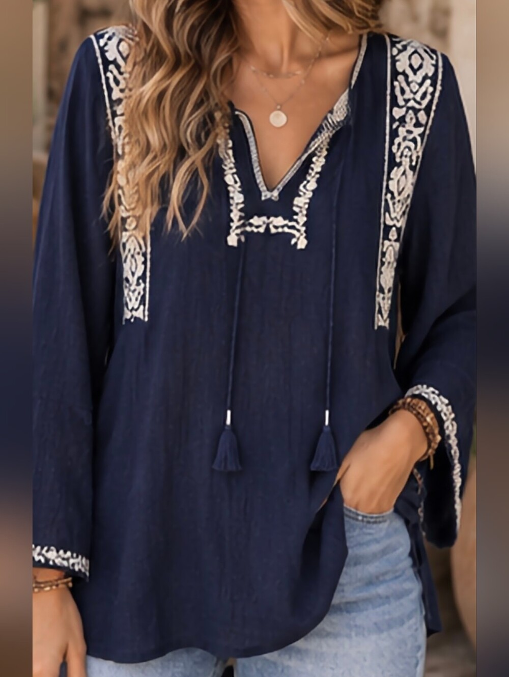 Sanctuary Embroidered Navy Peasant 💯 Cotton Boho Cottagecore Folk